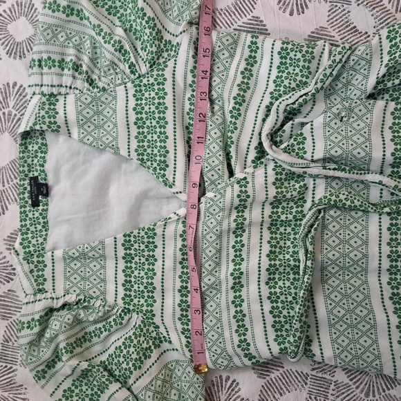 Ann Taylor midi wrap puff sleeve peasant dress green floral stripe embroidery 4P - Picture 14 of 17